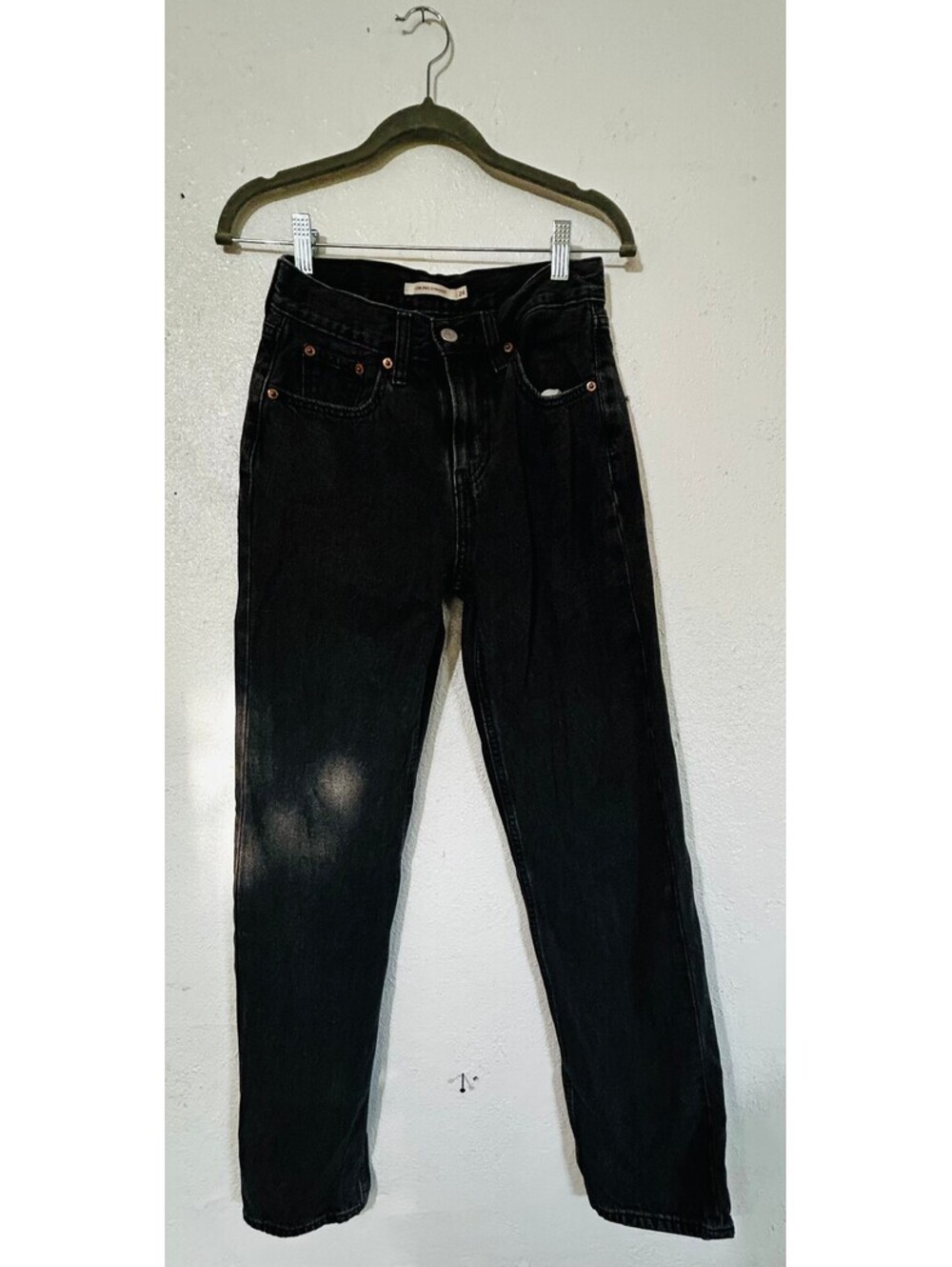 Levis 501 Original Cropped Jeans Women 24 Faded Black High Rise Straight Denim